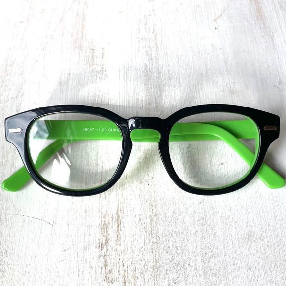 New Bold Acetate +1.00 Reading Glasses Green Black Horn rim Unisex - Picture 2 of 13